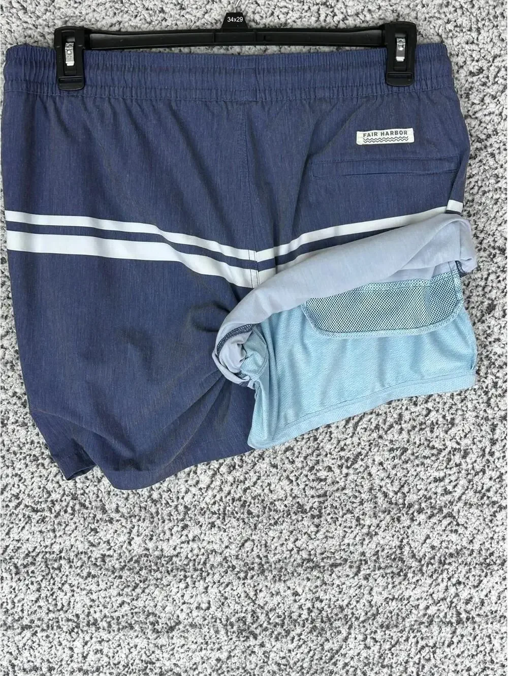 Fair Harbor Mens Swim Trunks Blue Striped Lined Board Shorts XXL
